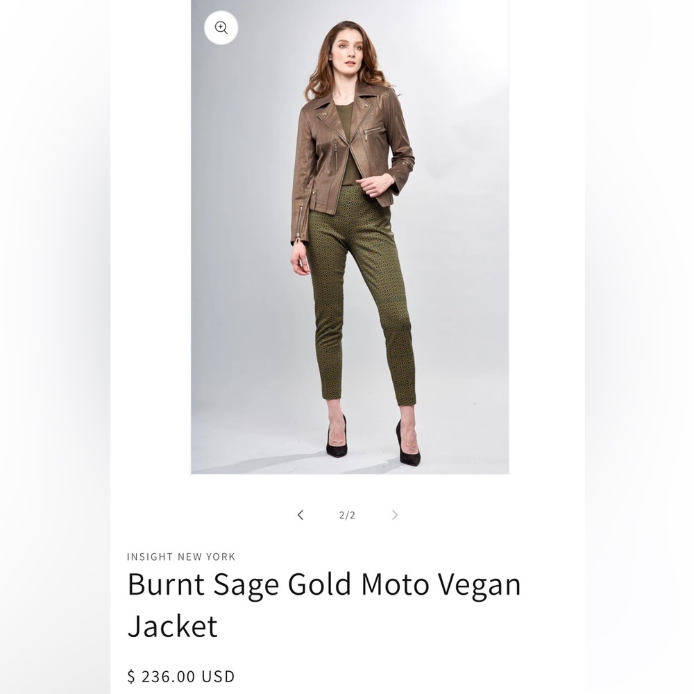 Insight Sage Moto Vegan Jacket NWT - Picture 3 of 4